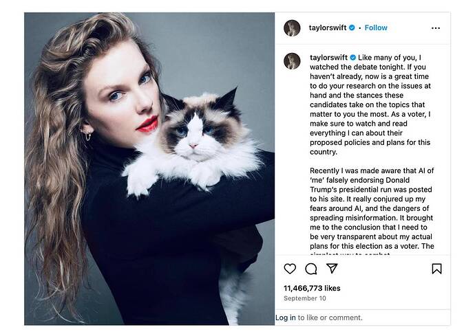 Both Taylor Swift and her cat endorsed Kamala Harris.