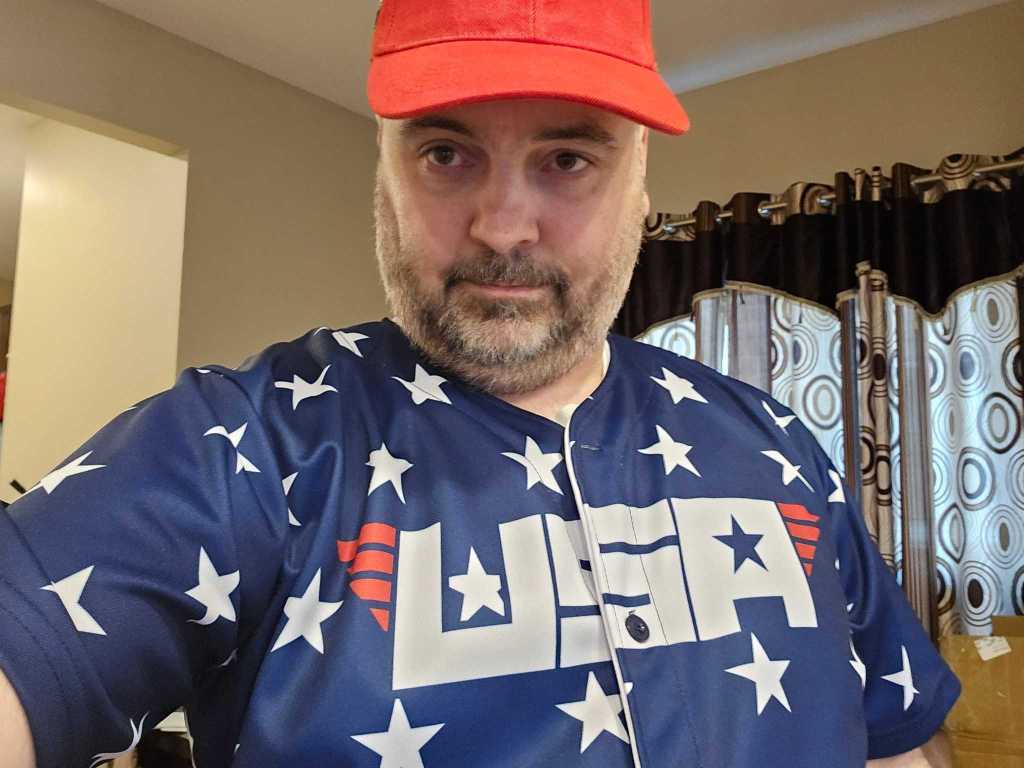 Shawn Harvey, here wearing a team USA jersey, says he loves the idea of Alberta being the 51st US state.
